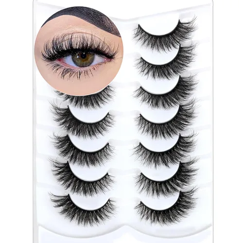 Veleasha Pestañas Voluminosas y Ligeras Pestañas Postizas de Aspecto Natural Pestañas de Visón Sintético Difuminadas Paquete de 7 Pares 100% Hechas