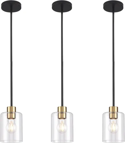 Miniatura 17 de Moderna lámpara colgante cilíndrica de cristal transparente de granja, luces de isla para cocina, mini iluminación colgante para decoración de isla