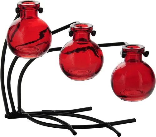 Miniatura 5 de Couronne Company M504-200-09 Casablanca Tres jarrones de vidrio reciclado y soporte de metal, 7 1/2", aguamarina, 1 pieza