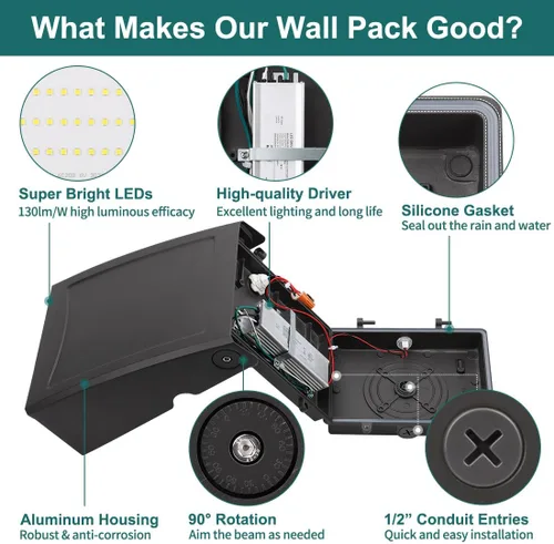Miniatura 4 de kadision Paquete de luz LED de pared de 30 W con fotocélula del atardecer al amanecer, luz de pared de corte completo ajustable de 0-90°