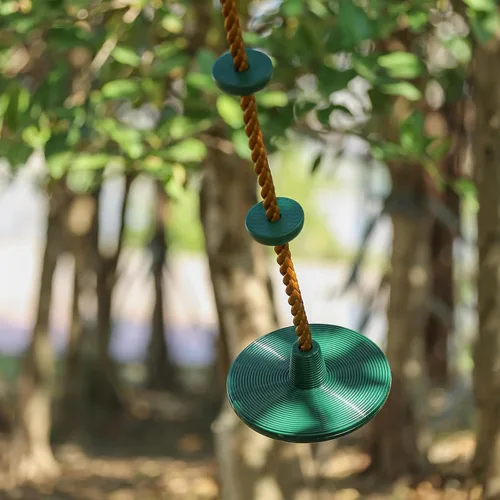 Miniatura 8 de Cuerda de escalada con plataformas y asiento de columpio de disco, accesorios para patio de recreo, incluye correa para colgar y mosquetón, columpio