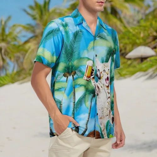 Miniatura 138 de Camisa hawaiana para hombre, con estampado floral, cómoda, con botones, casual, manga corta, ropa de playa para hombre