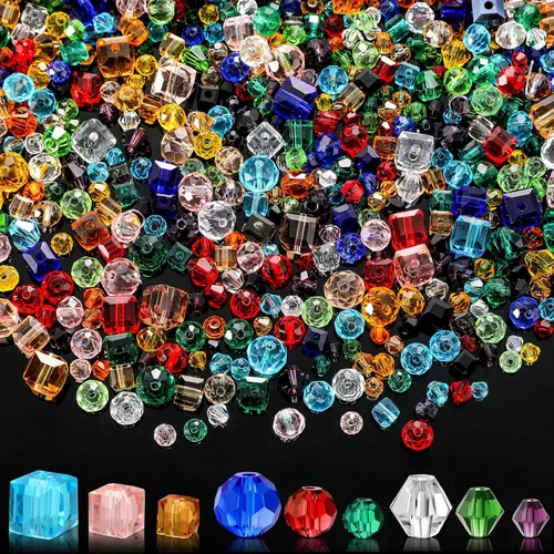 Inbagi 1000 cuentas de vidrio surtidas a granel para hacer joyas, cubo de bicono facetado, espaciador Rondelle para manualidades, pulseras,