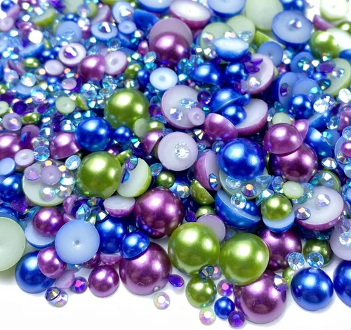 Miniatura 7 de Diamantes de imitación de media perla roja y negra de 1.06 oz para manualidades, tamaño mixto de 0.116 a 0.394 pulgadas, diamantes de imitación