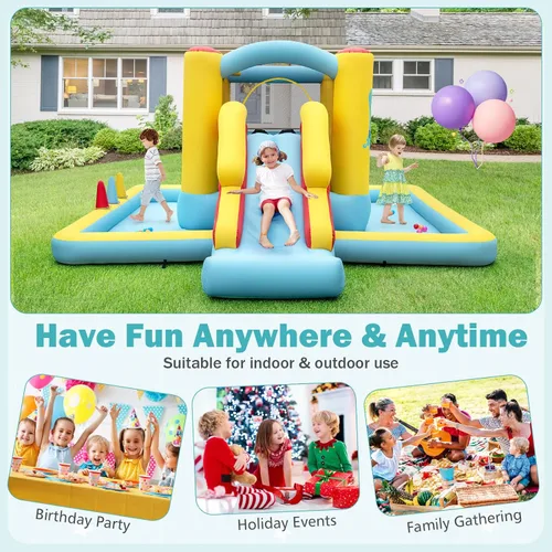 Miniatura 2 de BOUNTECH Casa inflable con hoyo de bolas, casa inflable con tobogán largo y túnel para niños de 3 años en adelante, diversión de fiesta en el patio