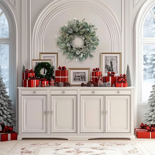 Miniatura 7 de Corona de invierno verde de 22 pulgadas, cono de pino artificial y corona de puerta delantera de acebo para decoración de Navidad de granja