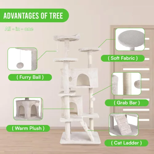 Miniatura 6 de 24/7 Shop at Home Court - Torre de árbol para gatos de varios niveles de 54 pulgadas con bola colgante y postes rascadores para gatos