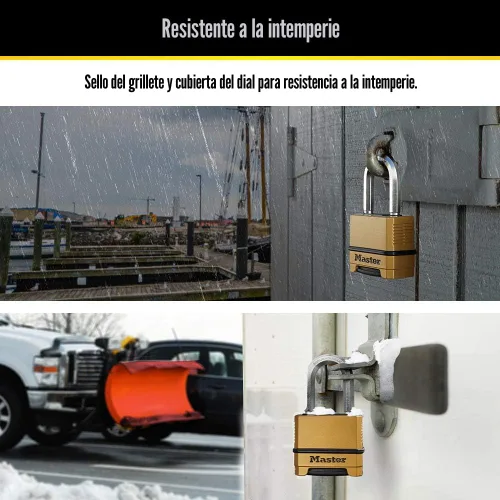 Miniatura 4 de Master Lock Cerradura de Combinación, Candado de Servicio Pesado Resistente a la Intemperie, Reiniciable para Uso en Exteriores, Acabado de Latón