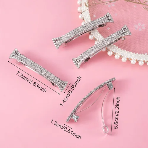 Miniatura 2 de Pinzas para el cabello con diamantes de imitación, 4 unidades, pinzas para el cabello de cristal brillante, color plateado, pequeñas pinzas