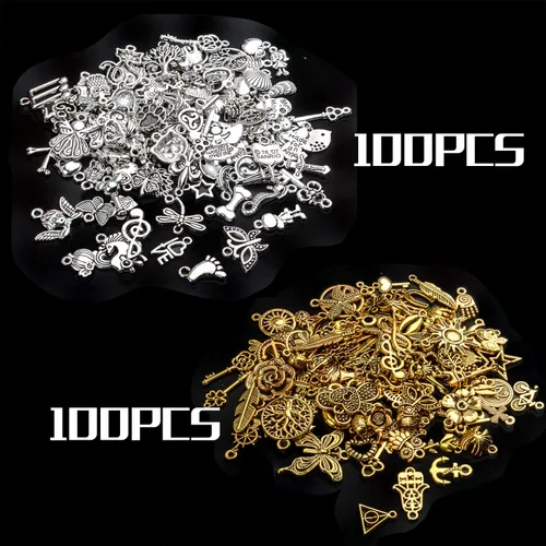 Miniatura 3 de BronaGrand Dijes vintage a granel, 200 piezas mezcladas antiguas de aleación tibetana colgantes para collares, pulseras, fabricación de joyas