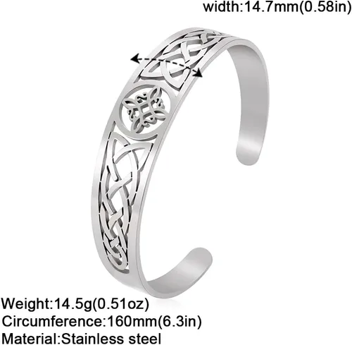 Miniatura 5 de Dreamtimes Pulsera de nudo de bruja para mujer, de acero inoxidable, ajustable, abierta, celta, cuaternario, Wicca, pulsera de nudo de brujas