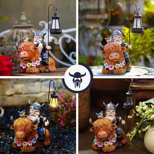Miniatura 5 de Gnomo de jardín para exteriores, estatua de vaca de las tierras altas, gnomos de otoño, decoraciones de Navidad para patio, césped, porche, regalos