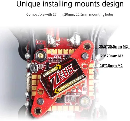 Miniatura 4 de HGLRC Zeus350mW VTX 5V M2 M3 16x16 20x20 25.5x25.5 5.8GHz VTX Betaflight para FPV Racing Drone Quad (SMA)