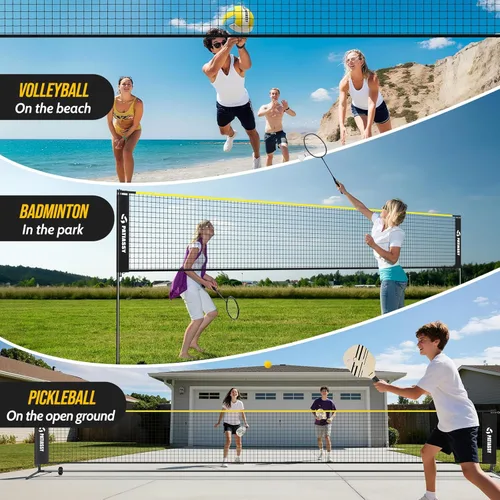 Miniatura 7 de Volleyball Badminton Pickleball 3-in-1 Combo Net Set, 5.1-7.4ft Adjustable Height Sports Nets for Backyards, Portable 17ft Outdoor Net with Carry