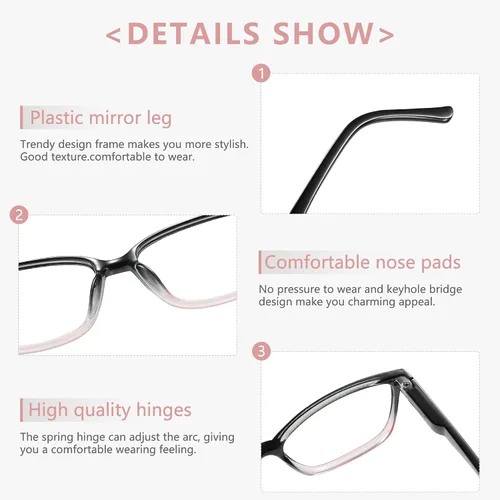 Miniatura 7 de Przene Paquete de 4 lentes de lectura con bloqueo de luz azul, lectores para mujeres y hombres con bisagra de resorte Mezcla