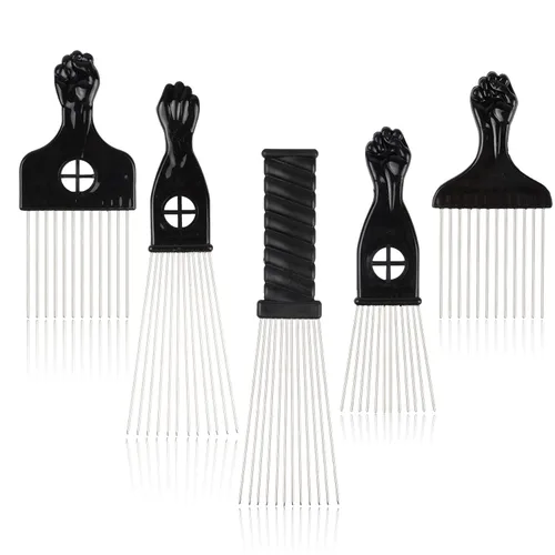 5 unids Afro Peine Metal Afro Americano Pick Peine Peluquería Herramienta de Peinado Selección de Pelo para Peinado Negro