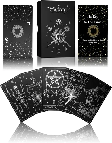 Miniatura 9 de WJPC Juego de cartas de tarot de lámina de oro rosa con guía y caja de regalo para principiantes y expertos. Tarjetas de juego de adivinación