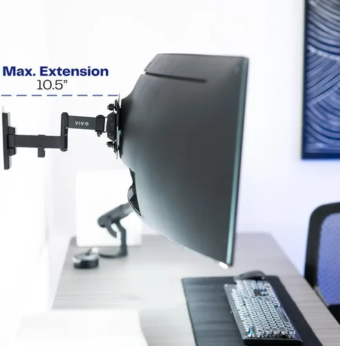 Miniatura 6 de VIVO Soporte de pared para monitor ultra ancho de movimiento completo, se adapta a pantallas ultra anchas de hasta 49 pulgadas y 44 libras, brazo