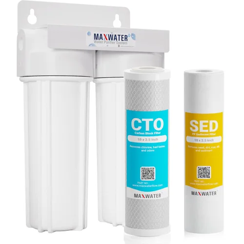 Miniatura 8 de Max Water 2 Etapas (Sedimento, Olor y Mejora del Sabor) Sistema de Filtración de Agua Estándar para Toda la Casa de 10 Pulgadas con Manómetro
