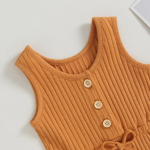 Miniatura 47 de Traje de verano para niña pequeña, de manga corta, acanalado, overol liso, pantalones cortos, ropa para recién nacidos