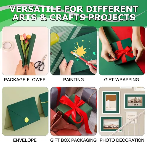 Miniatura 4 de Vanhench Rollo de Papel de Regalo Verde 17.5"×963" (80 1/4 PIES), Rollo de Papel Kraft Verde Artístico de Color Sólido para Manualidades, Papel