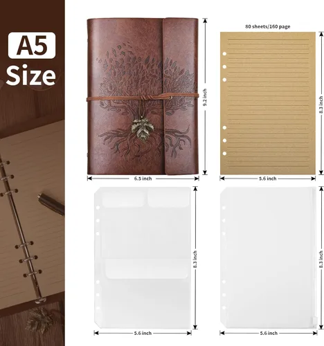 Miniatura 2 de Billtigif Cuaderno Diario de Cuero PU, Diario de Escritura Vintage de Viaje Recargable, Regalos para Mujeres, Hombres, Adolescentes y Niños, Papel