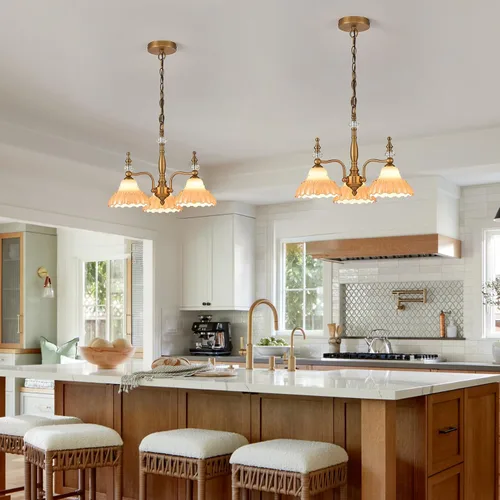 Miniatura 2 de HDDFL Candelabro de 3 luces, lámpara moderna colgante para comedor, entrada, sala de estar, dormitorio, cocina, marrón y latón