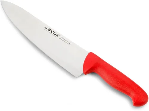 Arcos Cuchillo de chef serie 2900 - Hoja de acero inoxidable de nitrum de 10" con mango de polipropileno rojo - Plata para higiene - Sistema de