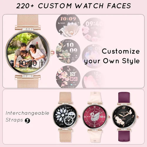 Miniatura 2 de AMOLED - Reloj inteligente para mujer con pantalla pequeña de 1.19 pulgadas para teléfonos iPhone / Android con llamada Bluetooth, frecuencia 1-Oro