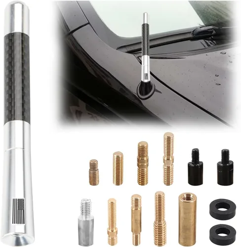Miniatura 13 de BESULEN Antena Corta de Coche, Antena de Radio de Auto de 3.1 Pulgadas de Fibra de Carbono con Bandera Americana de Aluminio para Recepción AM/FM