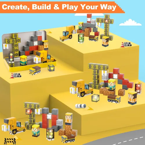 Miniatura 5 de Aywewii Bloques magnéticos de viaje, 45 piezas, juguetes de viaje para niños de 3 a 5 años, cubos de construcción magnéticos, juego de aprendizaje