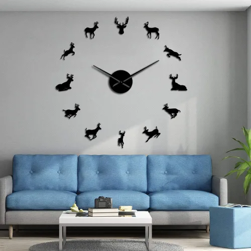 Miniatura 6 de The Geeky Days Woodland Deer Giant DIY Reloj de pared grande con efecto espejo, arte de pared, decoración del hogar, reloj grande sin marco