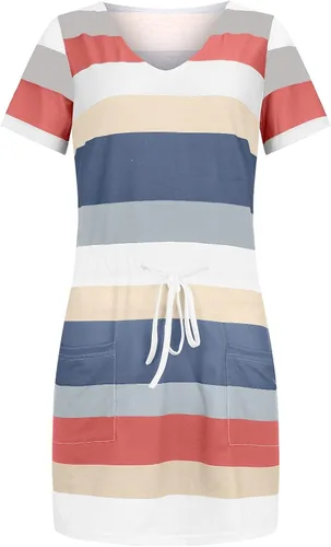 Miniatura 3 de Chenheng Mini vestidos de verano para mujer casual cuello en V sin mangas vestido de espagueti a rayas con correa y bolsillo