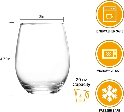 Miniatura 2 de Vaso de vino transparente de 20 onzas sin tallo, taza grande para aireación mejorada con borde duradero resistente a las virutas para vino blanco