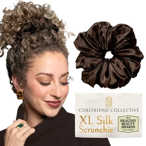 Miniatura 15 de Coleteros de seda para mujeres con moño – Coleteros de seda de morera extragrandes – Coleteros sin daños extra grandes para cabello rizado, grueso