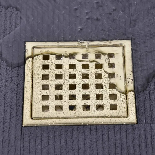 Miniatura 7 de Desagüe de ducha cuadrado de 4 pulgadas con rejilla de rejilla de cubierta extraíble, azulejos de acero inoxidable SUS 304 en desagüe de piso, oro