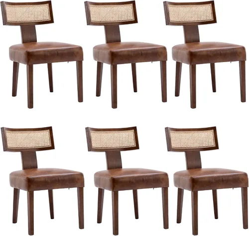 Miniatura 25 de BESTANO Juego de 2 sillas de comedor de ratán, modernas sillas de comedor de madera negra de mediados de siglo, sillas de comedor tapizadas de tela