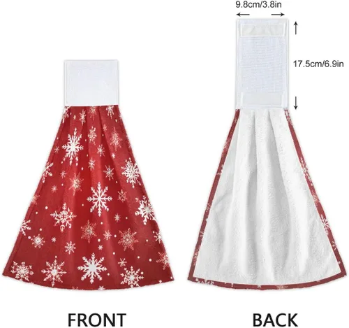 Miniatura 4 de ALAZA Toalla de mano de cocina con copos de nieve roja con copos de nieve, 2 toallas colgantes para decoración del hogar, toallas de tela suave