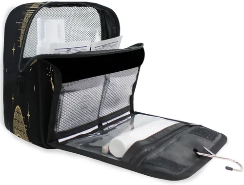 Miniatura 8 de Neceser colgante portátil cosmético maquillaje sacro noche niña en luna organizador de viaje para hombres y mujeres con gancho resistente, Patrón 1