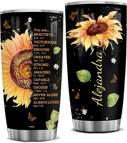 winorax Regalos inspiradores personalizados con girasol, regalos cristianos victoriosos para mujeres, cumpleaños, Navidad, vasos de 20 onzas, vaso