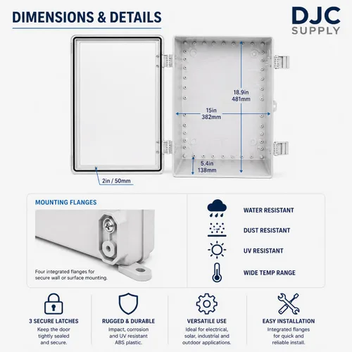 Miniatura 2 de Caja de conexiones eléctricas impermeable IP67 – 15.75 x 19.68 x 7.87 pulgadas ABS resistente a la intemperie para exteriores, cubierta transparente