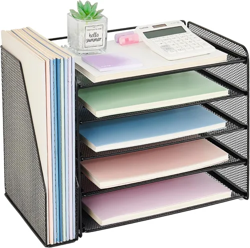 OPNICE Organizador de escritorio, organizador de papel de 5 niveles con soporte para revistas, accesorios de escritorio de oficina y organizadores