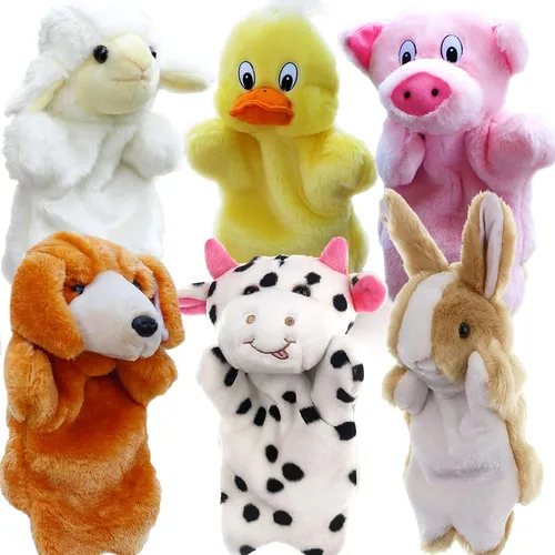 RIY Marionetas de mano para niños, marionetas educativas de animales de granja (pato, vaca, oveja, cerdo, perro, conejo)