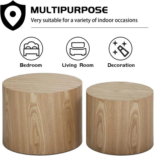 Miniatura 7 de Mesa Auxiliar de Madera Redonda Mesas de Centro Pequeñas Juego de Mesas Auxiliares Anidables de 2 para Sala de Estar Dormitorio Oficina, Sin Montaje