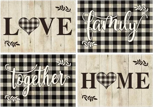 Miniatura 7 de Artoid Mode Love Family Together Home - Juego de manteles de cuadros búfalo de 6 piezas, 30x46 cm, manteles de mesa de temporada para decoración