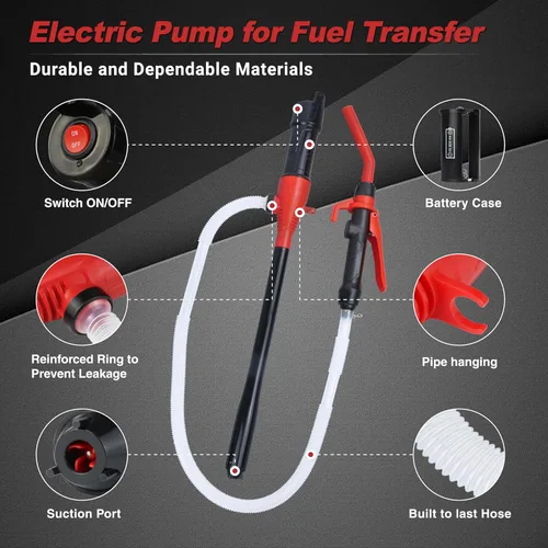 Miniatura 2 de Bomba de sifón eléctrica portátil para gas y diesel, bomba de transferencia de combustible a pilas, flujo de 3.5GPM, extractor de aceite tubo