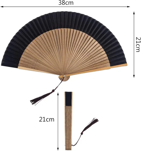 Miniatura 2 de Ventilador de mano plegable para mujer, ventilador plegable de seda de bambú chino japonés vintage, abanicos plegables, ventiladores de mano