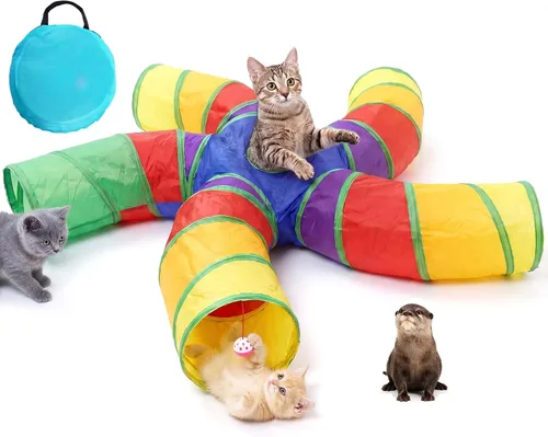 Miniatura 12 de Bemodst Túnel para gatos de interior, tubos y túneles para gatos de 5 vías plegables en forma de S, tubos de animales pequeños para gatitos, túneles