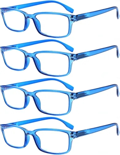 Miniatura 13 de Kerecsen Paquete de 4 lentes de lectura para hombres y mujeres con bisagras de resorte, anteojos rectangulares ligeros de color negro