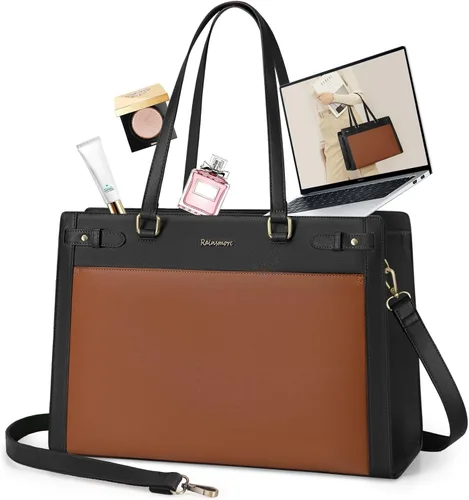 Miniatura 10 de Bolso para laptop RAINSMORE para mujer de 15.6 pulgadas, bolsa de mano y hombro fabricada en cuero vegano PU, impermeable, maletín de diseñador